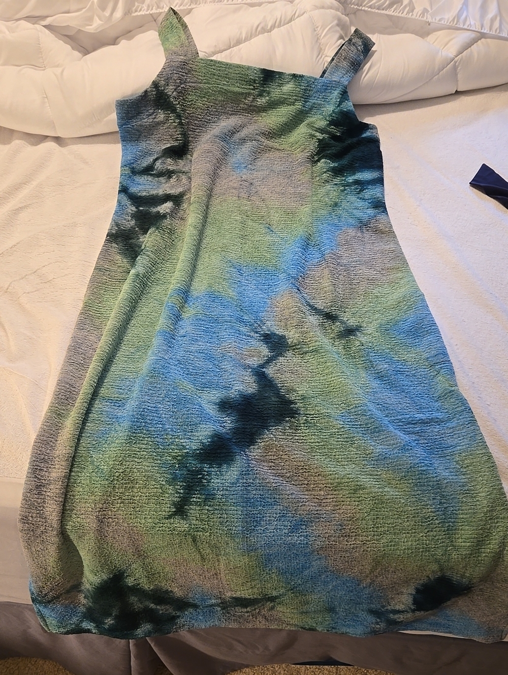 Attitudes by Renee Green and Blue Tie-Dye Midi Dress with Wide Straps